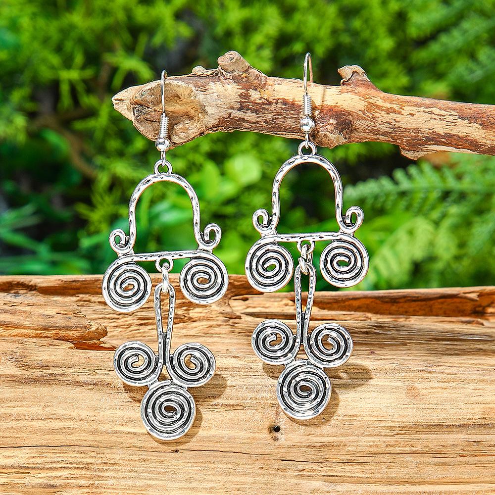Ethnic Vintage Silver Color Temperament Drop Earrings for Women Creative Geometric Tassel Earrings Female Vacation Jewelry
