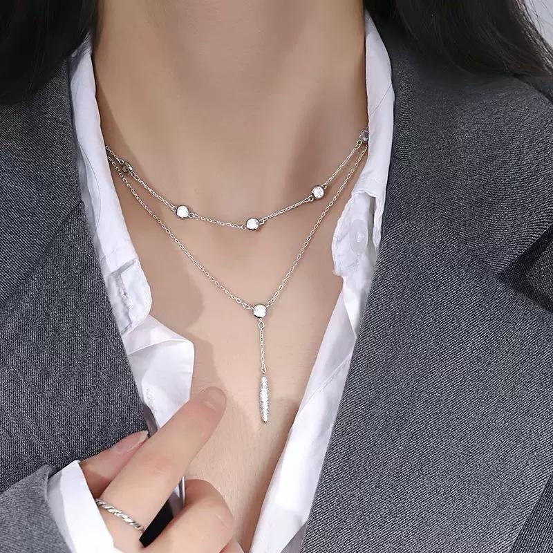 Collana Lunga A Strati Con Strass In Lega Metallica - Gioiello Regolabile Per Donne E Ragazze - Minimalista Ed Elegante