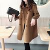 Women Fall Winter Trench Coat Double-breasted Thick Warm Vintage Woolen Mid Length