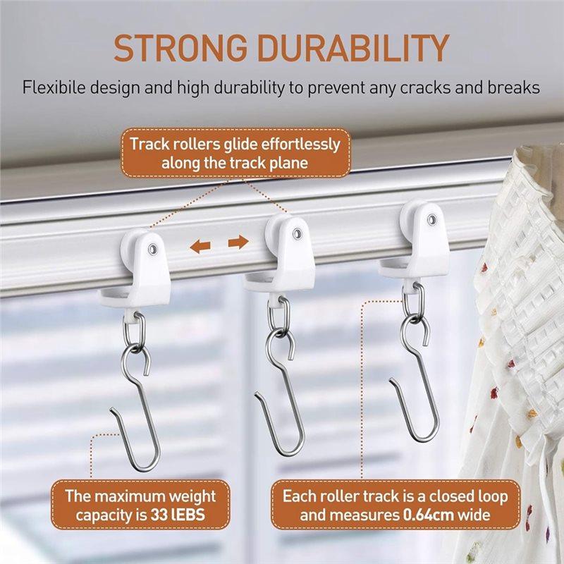ABWR-Shower S Hook Set 120 Pcs Curtain Track Ceiling Mount Hooks And Rollers Metal Straight Curved