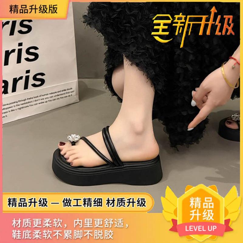 

Design sense niche thick-soled silver cool slippers women s shoes summer wear muffin bottom toe slippers French sandals 40