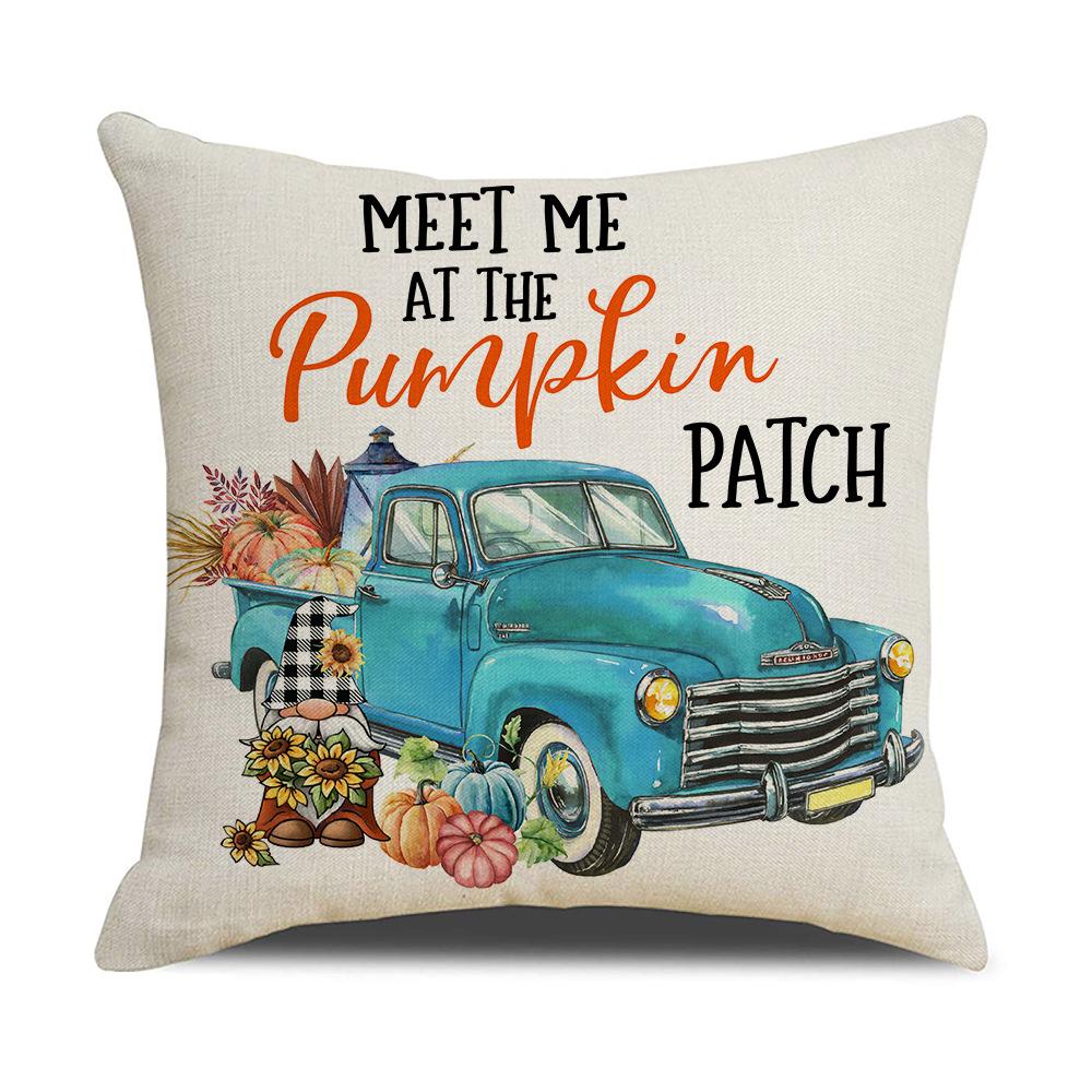 Autumn Harvest Pillow Cover Plaid Maple Leaf Truck Pumpkin Pillow Pillow Cover Home Cushion Cover