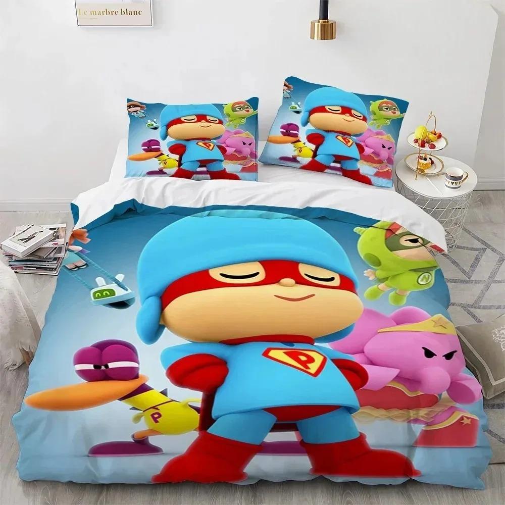 3D Print P-POCOYOS Kawaii Cartoon Bedding Set,Duvet Cover Bed Set Quilt Cover Pillowcase,King Queen Twin Size Boys Girls Adults