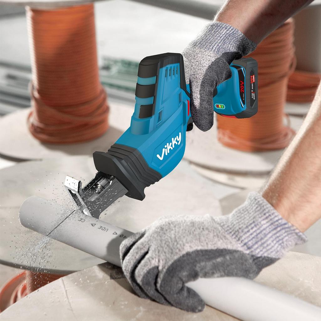 Vikky 20V Cordless Reciprocating Saw Kit Equipped with a Brushless It Is Powerful for Cutting Metal and 4.2Ah Motor, PVC, Pipes, Wood, Non-alloy