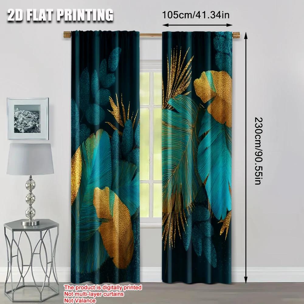 Flat Printing Window Treatment Curtains Tropical Leaves Versatile Polyester Without Electricity Spring Party Curtain Set Of 2 Made Washable