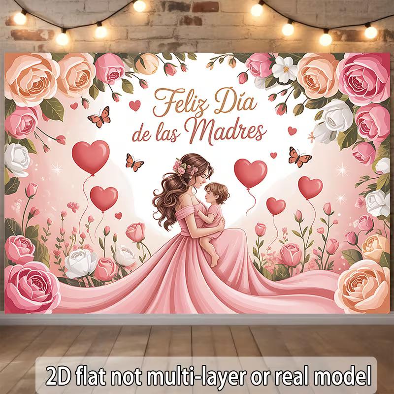 2D Pink Rose Mother's Day Backdrop, Latinx Mother's Day & Party Decoration