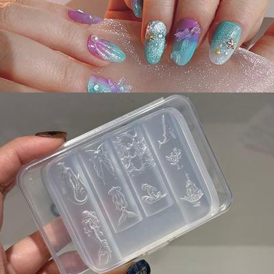 Relief Mermaid Silicone Nail Carving Mold Nail Decorations Nails Diy Design Stereoscopic Stamping Plate Manicure Tools Accessory