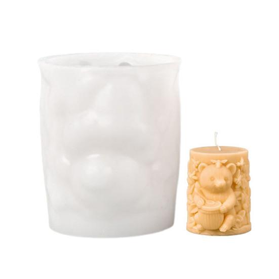 Bear Cylinder Candle Mold Cute Bear Animal Pillar Candle Silicone Mold for Soap Candle Making Resin Casting Aromatherapy Candles Wax Polymer Clay Home