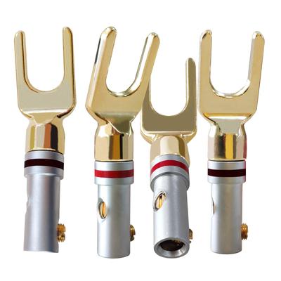 Cleqee 24K Gold Plated Speaker Solderless Speaker Terminals for DIY Speaker Cable Connectors 4-Pack Plugs, Y-Type Plugs, Y-Lug Terminals, Screw-In