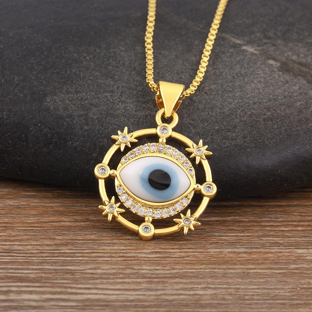 Nidin New Fashion Shiny Zircon Hollow Design Evil Eye Pendant Necklace For Women Aesthetic Lucky Clavicle Chain Accessories Gift