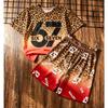 Fashion Kids Set Fun Leopard 67 Number Printed Kids T-shirt and Shorts 2 Piece Set Summer Casual Outdoor Street Boy's and Girl's T-shirt Sets