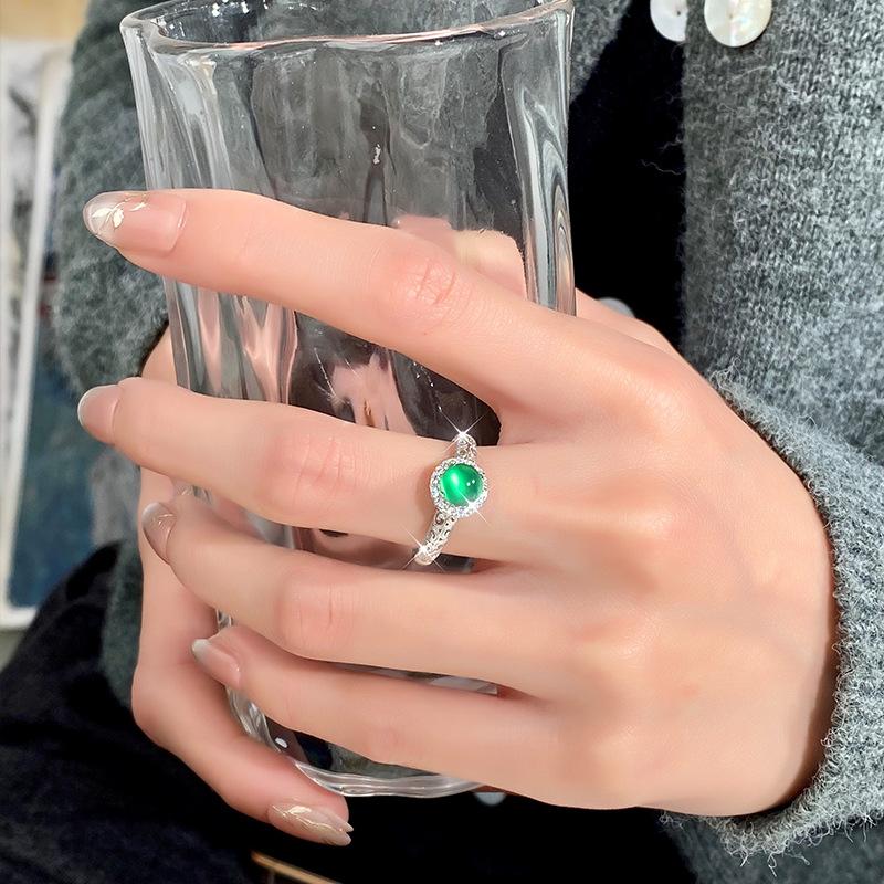 Jewelry Xiangyun Love of Life Jewelry Natural Blue Water Jade S925 Sterling Silver Light Luxury Green Agate Ring Women's Fashion Gifts