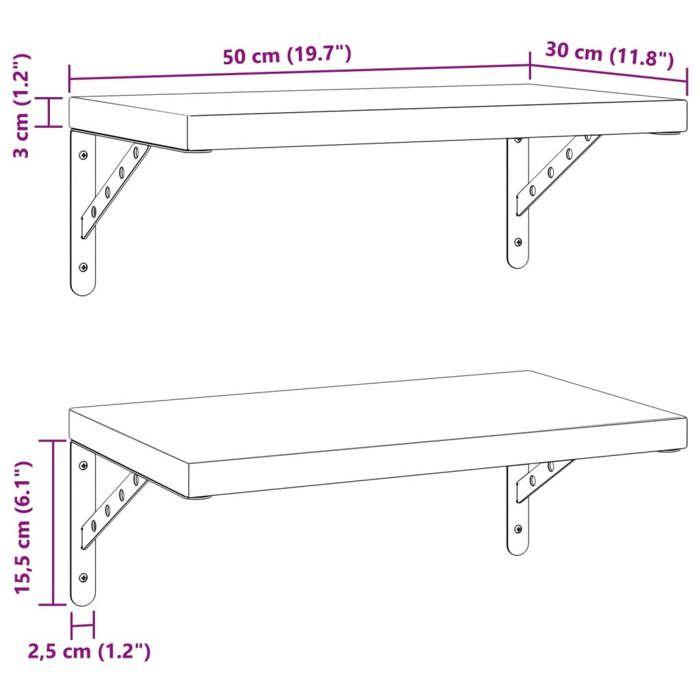 VidaXL Wall Shelves 2 Pcs 50x30 Cm Black Stainless Steel, Floating Shelf, Wall Display Shelf, Panel 3214518