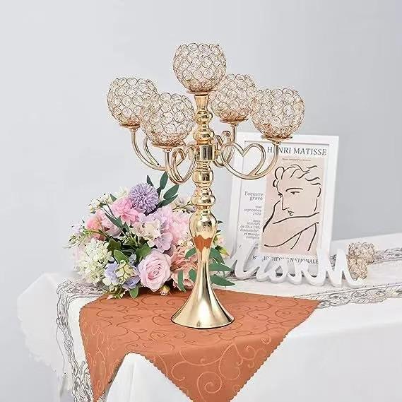 European Retro 5-Head Candlestick Centerpiece - Luxury Candlelight Dinner Decoration for Wedding and Home.