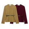 TAOP&ZA Women's V-Neck Long Sleeve Knit Cardigan with Belt - Spring Fashion