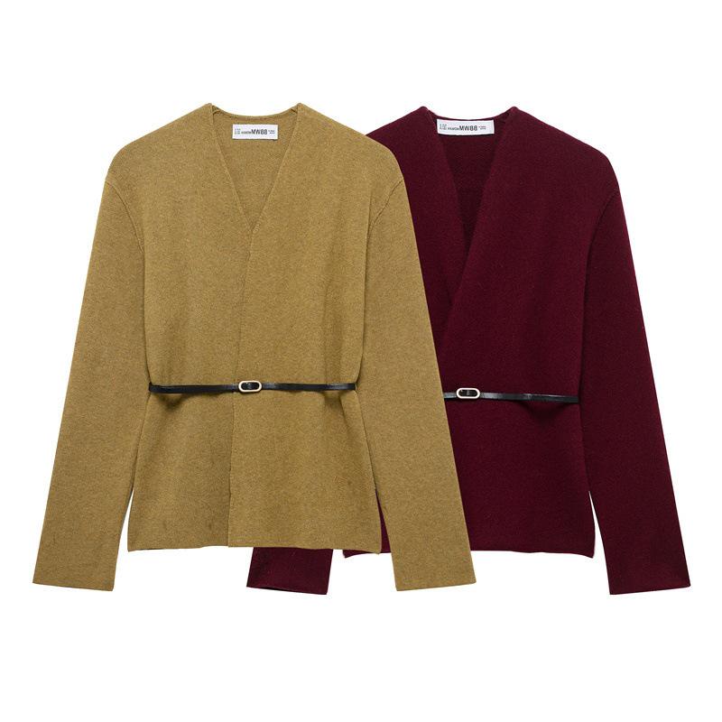 

TAOP&ZA Women s V-Neck Long Sleeve Knit Cardigan with Belt - Spring Fashion Large