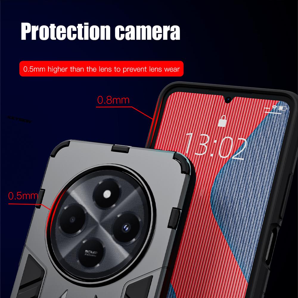 KEYSION Shockproof Armor Case for Xiaomi Redmi 14C Soft Silicone+PC Ring Stand Holder Phone Back Cover for Redmi 14C 4G