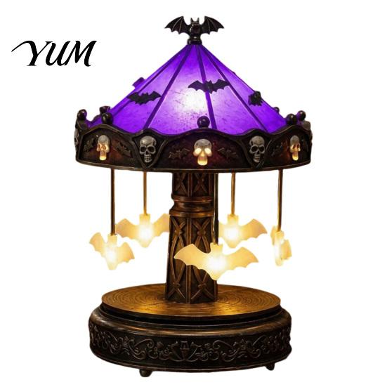 Niche Gothic Home Accents Halloween Ghost Carousel Lights, Stained Glass Night Light with Retro Copper Creative Projection Base, USB Rechargeable