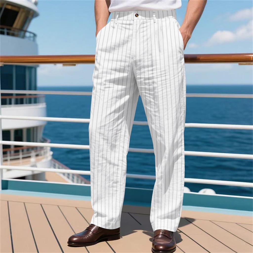 Men's Linen Comfortable And Breathable Straight Striped Suit Trousers