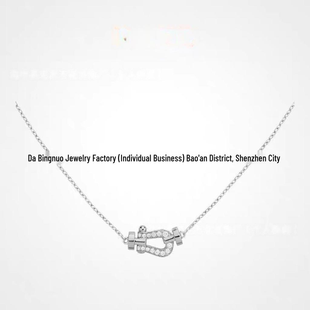 V Gold Rose Gold Full Diamond Horseshoe Bracelet and 8-Shaped Necklace Set