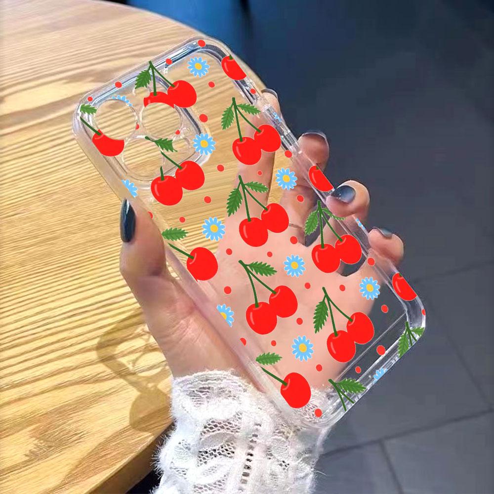 Cherry and Daisy Pattern Transparent Soft TPU Phone Case for Xiaomi Redmi Note 15 14 13 12 11 10 9 Pro Plus 4G 5G Soft Cover