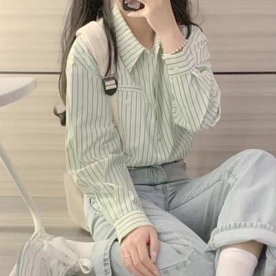 VAYLA Casual Commuting Long Sleeves Striped Shirt for Women Spring Autumn Loose Japanese Style Retro Small Shirt Chic Top for Women