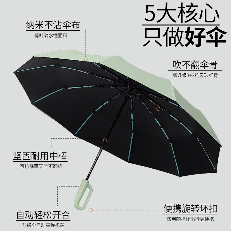 Umbrella Large ring buckle umbrella Home automatic portable wind-resistant men's vinyl sun umbrella Folding weather and rain women