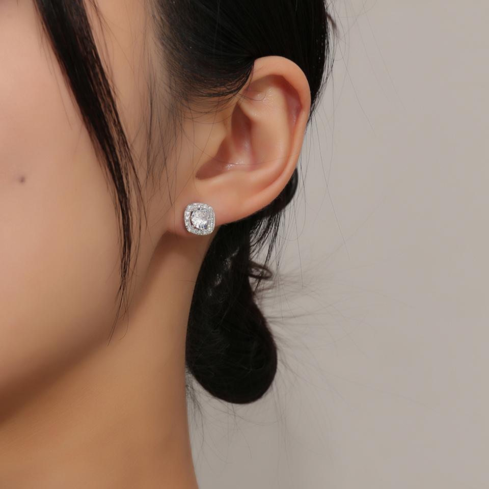ZAKOL Classic White Square CZ Stud Earrings For Women Exquisite Round Cubic Zirconia Crystal Ear Jewelry Gift