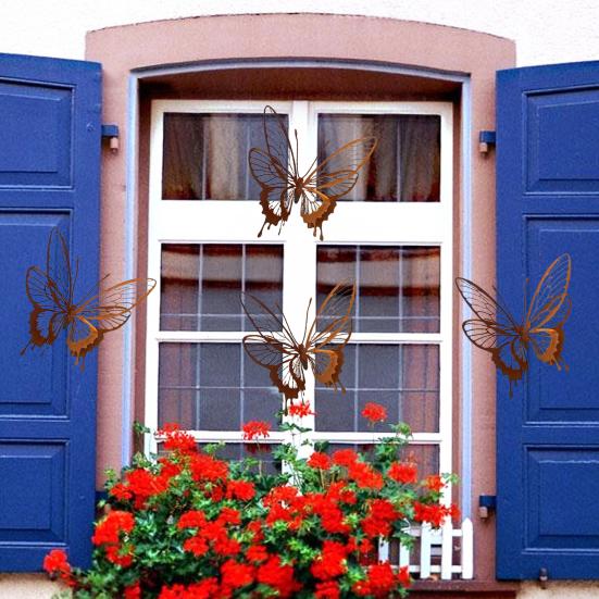 Dekorace na zeď motýl Železo Rezavá barva 3D Motýl Venkovní Dutý Dvouvrstvý Motýlí Dekorace na plot Dveře Kmen stromu