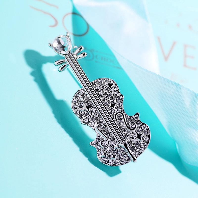 Fashion Crystal Violin Brooch Diamond-Studded Elegant Coat and Shirt Accessory Pin Gift Corsage