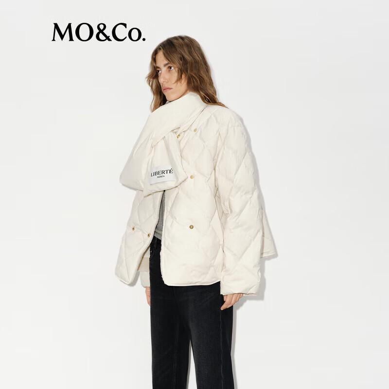 MO&Co. Women's 2-Piece Diamond Quilted 90% Duck Down Jacket with Scarf