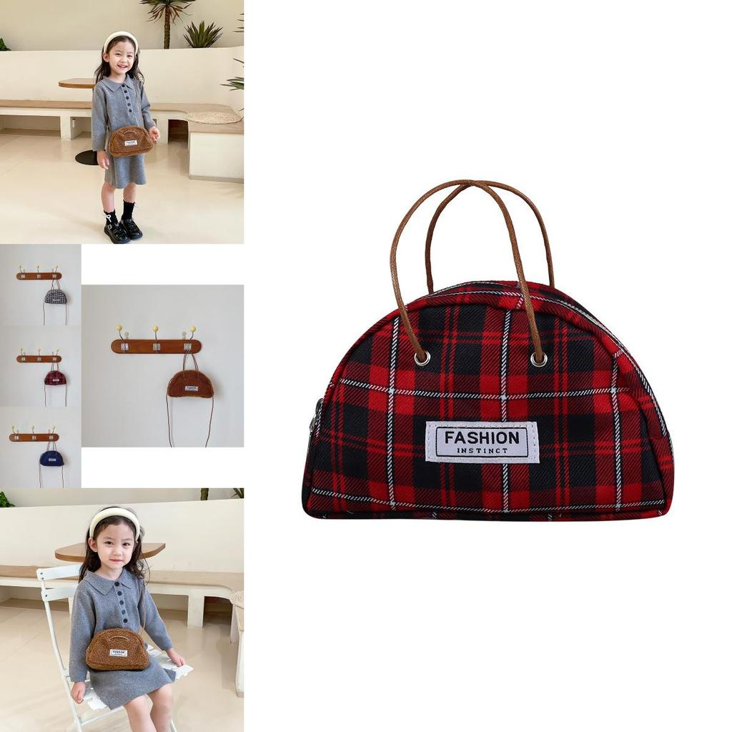 Stylish Korean Kids Mini Bag For Girls Vintage Canvas Tote Bag With Zipper Closure
