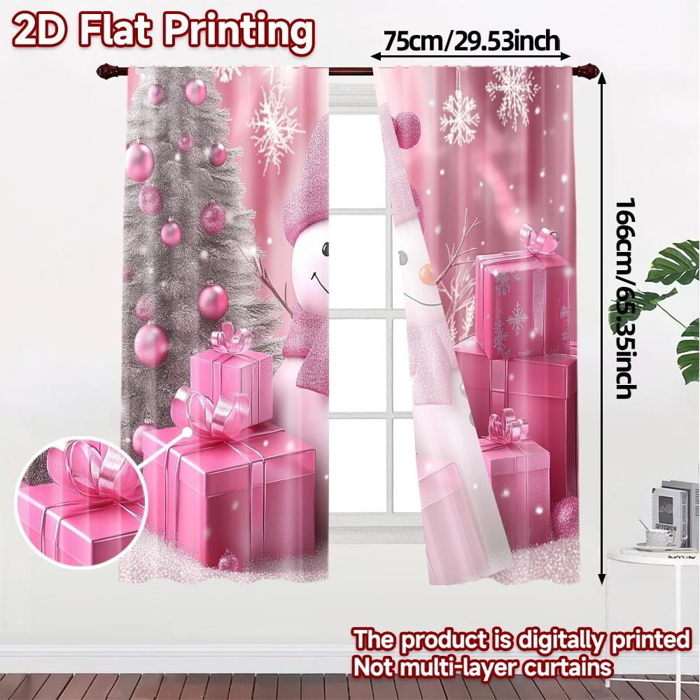 2pcs,Curtains Cute Pink Snowman Gifts (2) Popular Window Curtain Semi-Sheer Curtains Art Deco Festive Use for Bedroom Living