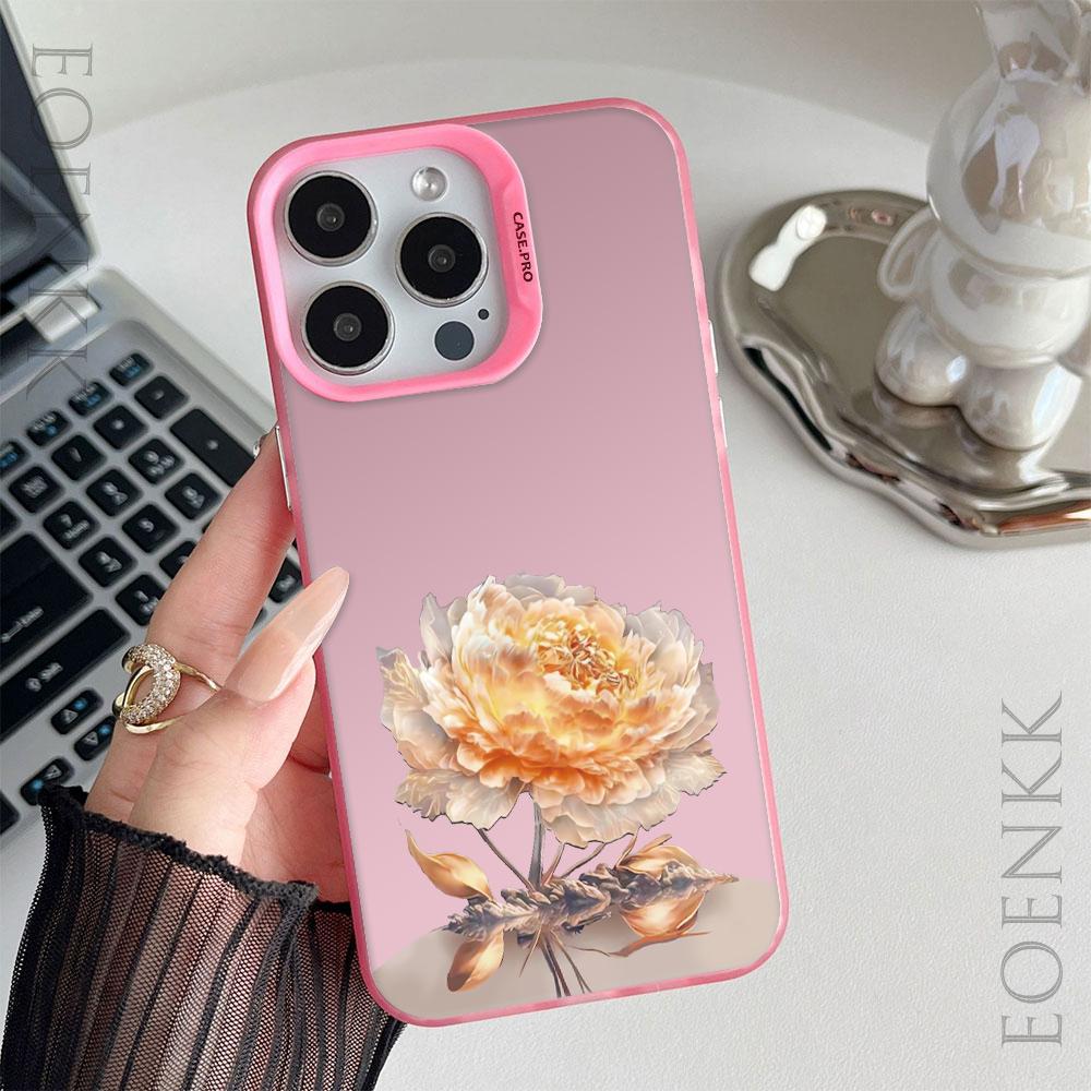 Luxury Lotus Flower Anti-drop Armour Case For iPhone 16 Pro Max 15 14 13 12 11 Pro XR XS X 7 8 Plus Lens protect plating Cover