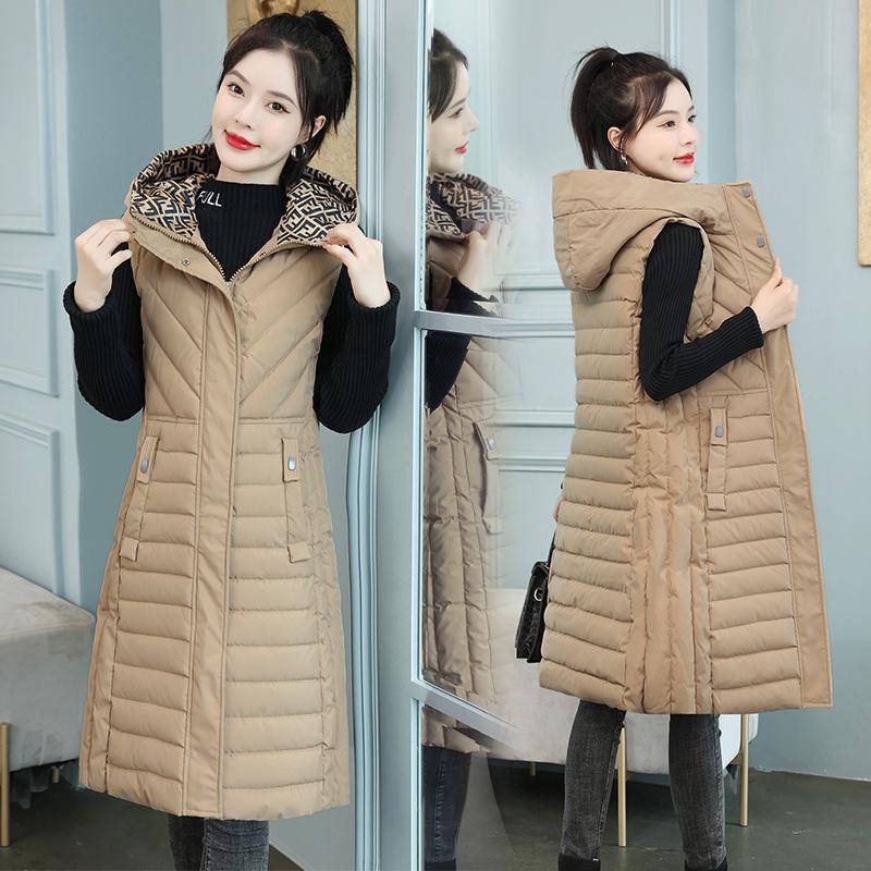 Vest Women's Autumn and Winter Long Thickened Down Cotton Large Size Vest Loose Lacquered Vest Jacket Cotton Coat