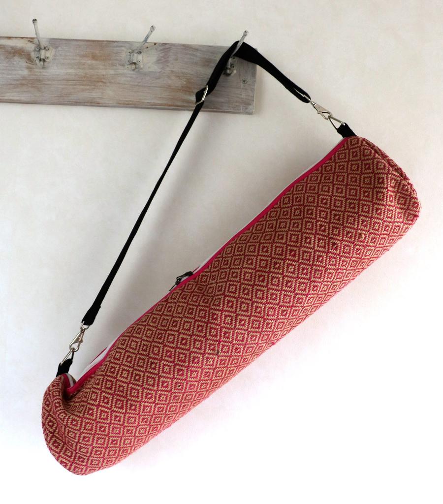 Yoga bag mat jute linen fabric Diamond pattern Pink Organic [Ajee] (yoga case) Hand-woven