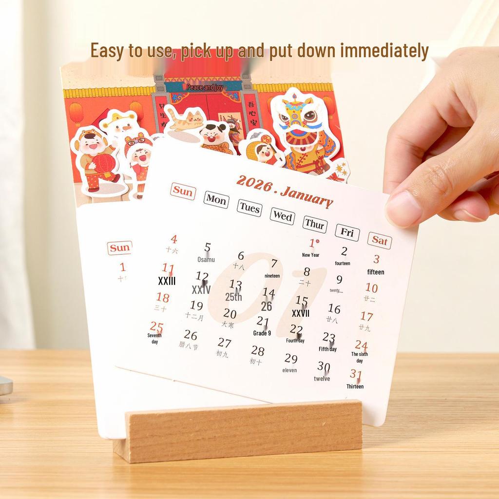 2026 Cute Innovative Wooden Paper Carving Desk Calendar - Year of the Horse, Chinese Style for Students and Desktops