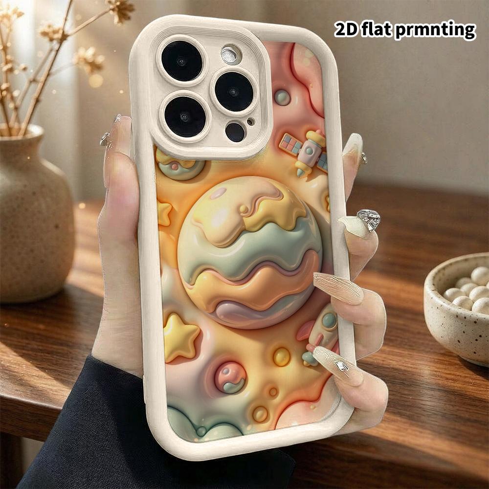 Phone case: 2D flat design suitable for iPhone 18 17 16 15 14 13 Pro protective case, planets and space, perfect Christmas and Halloween holiday gift