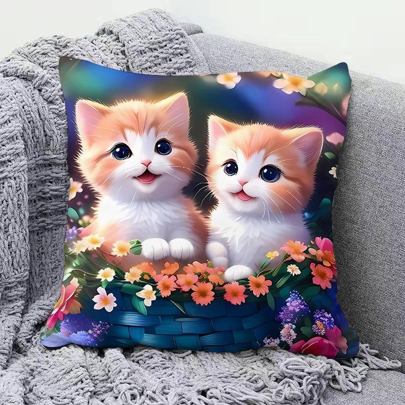 High-Appeal Cute Cat Pillow, Stain-Resistant & Machine Washable, Bedroom Cushion Cover