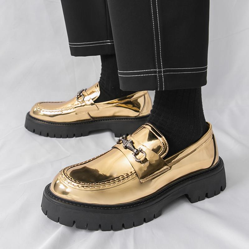 Fashion Fashion Casual Slip on Thick Bottom Leather Party Shoes Thick Soled Anti-slip Wearable Shoes Trends Street Leather Loafers Shoes