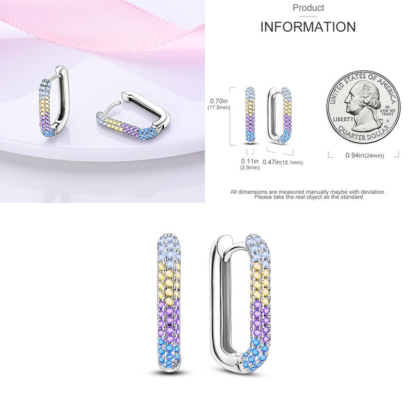 Sparkling Blue Zircon Hoop Earrings Pave U Shape Star Devil Eyes Circle S925 Drop Earring Fit Original Party Jewelry