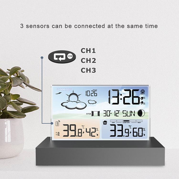 Drahtlose Wetterstationsuhr, digitales Thermometer-Hygrometer mit Wettervorhersage und Mondphasen-LED-Thermometer-Hygrometer