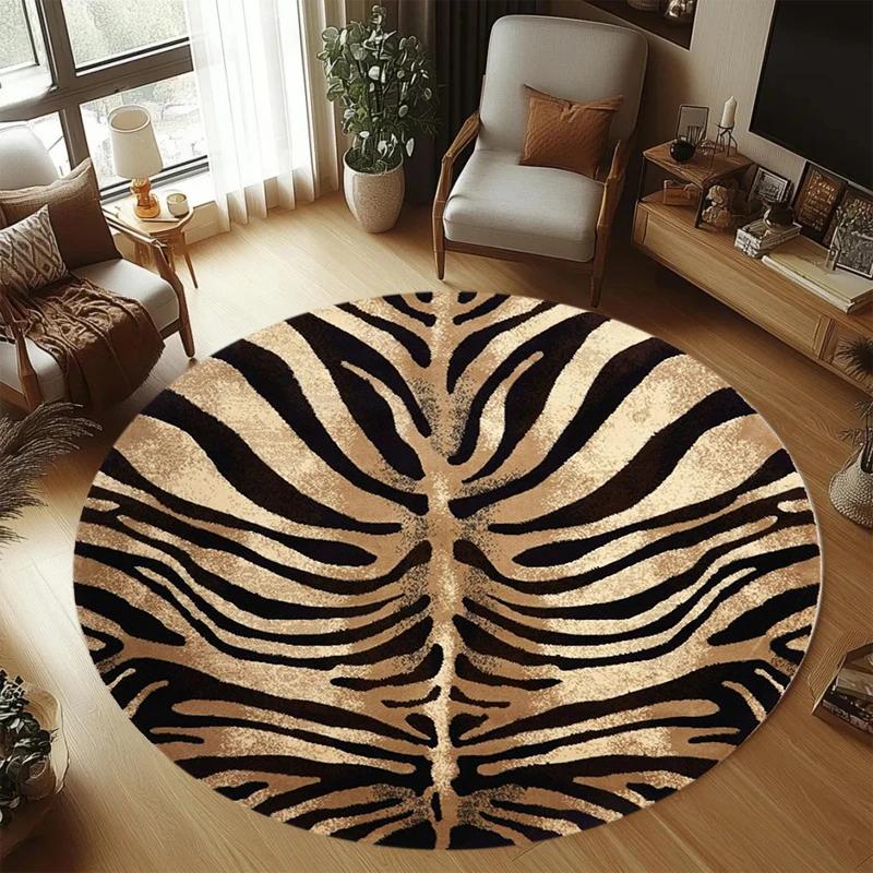 Christmas Patchwork Round Carpet Santa Reindeer Print Soft Floor Carpet for Living Room Bedroom Indoor Holiday Rug