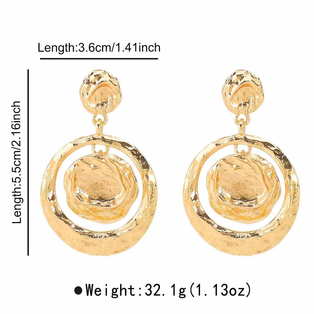 Exaggerated Design Pleated Alloy Geometric Pendant Earrings Women Retro Luxury Texture Minimalist High Grade Ear Jewelry
