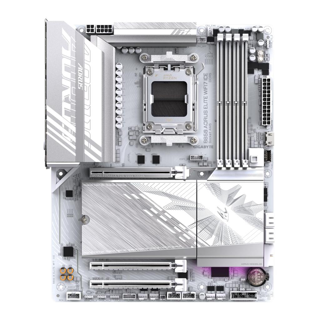 GIGABYTE B850 AORUS Elite WIFI7 Ice Motherboard - AMD Ryzen 9000 Series Processor, 12+2+1 Phase Digital VRM, 8200MHz DDR5 (OC), PCIe 5.0 X 1 + PCIe