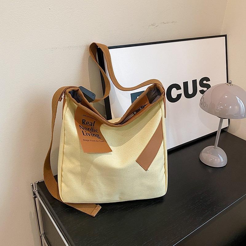 Women's bag canvas bag new shoulder bag fashionable contrasting color handbag wide shoulder strap bag