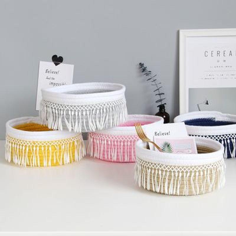 New Tassel Desk Storage Box Cotton Thread Weaving Thicken Storage Basket Cosmetic Case Kids Toys Org