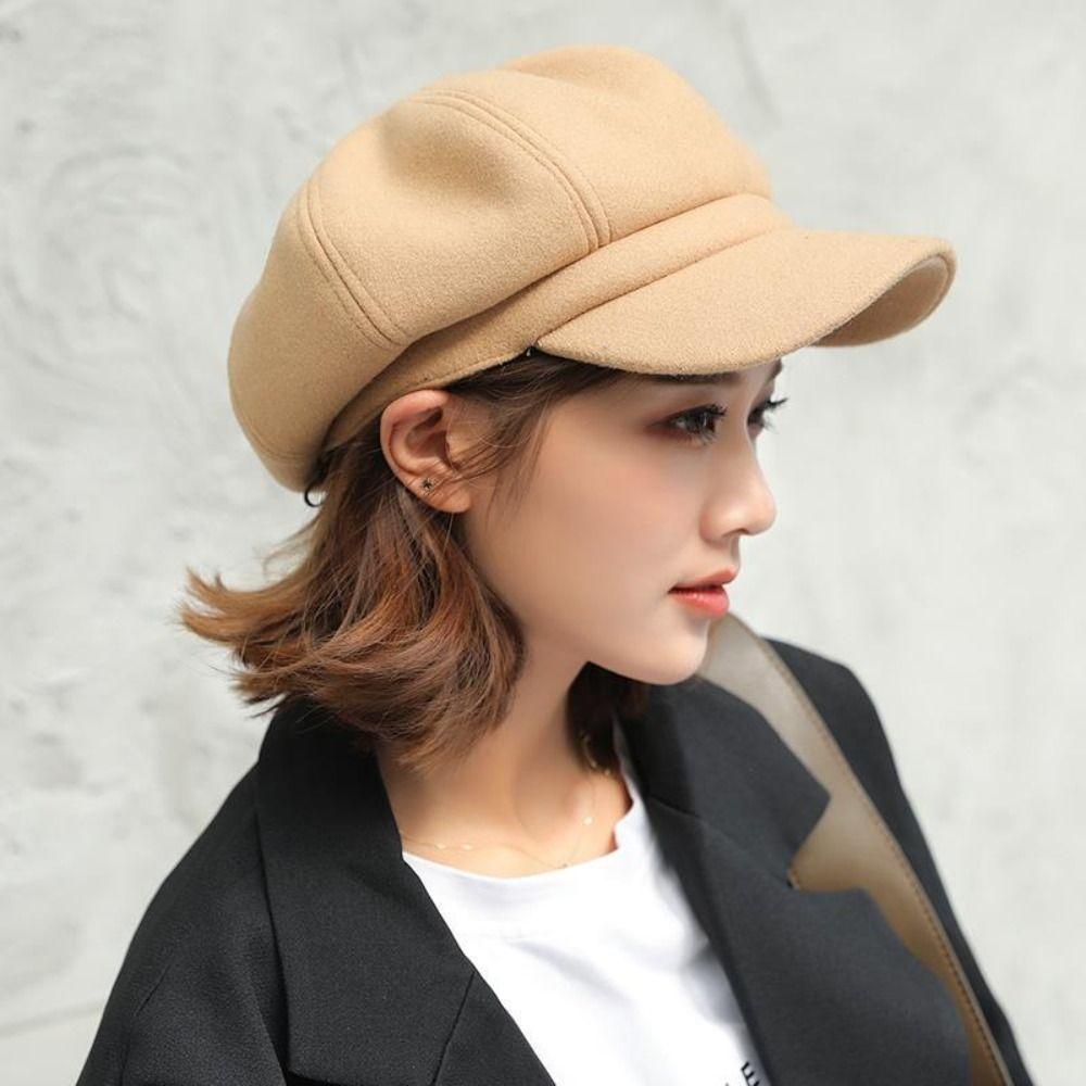Woolen Fabric Baker Cap Solid Color Beret Hat Fashion Octagonal Cap  Autumn Winter