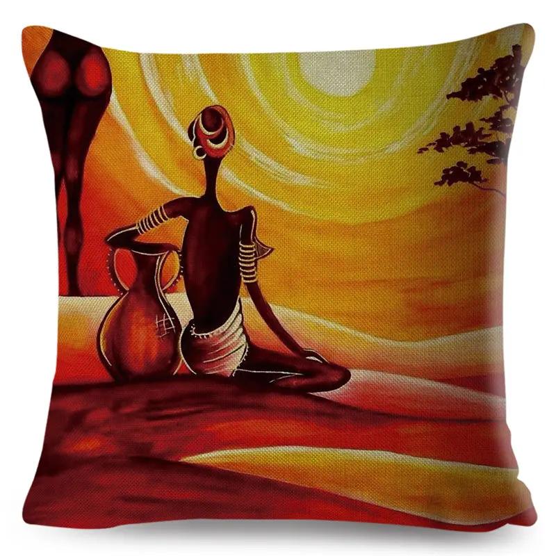 Abstract Painting Cotton Linen Decorative Cushion Cover Africa Life African Woman Home Decor Pillow Case Exotic Pillowcase
