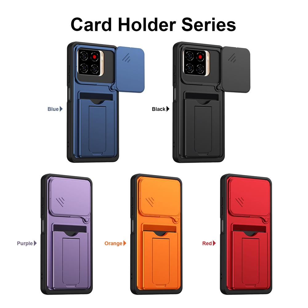 KEYSION Card Slot Holder Bag Phone Case for ZTE Blade A56 Slide Camera Protection Kickstand Shockproof Cover for Blade A56 Pro
